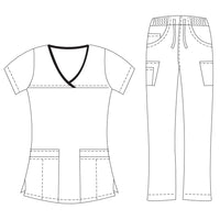 DAGACCI OFFICIAL Natural Stretch Women's Contrast Y-Neck Scrub Sets [NS2104]