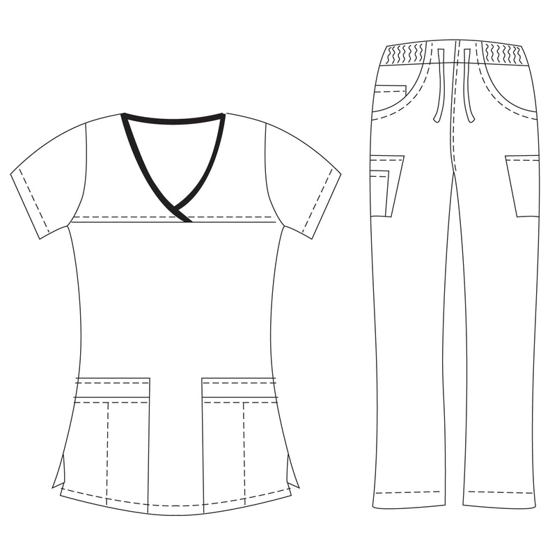 DAGACCI OFFICIAL Natural Stretch Women's Contrast Y-Neck Scrub Sets [NS2104]