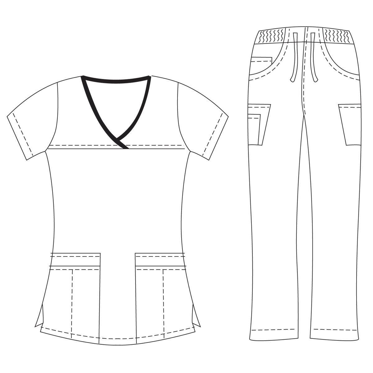 DAGACCI OFFICIAL Natural Stretch Women's Contrast Y-Neck Scrub Sets [NS2104]
