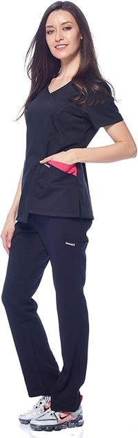 DAGACCI OFFICIAL Natural Stretch Women's Contrast Wrap Scrub Sets