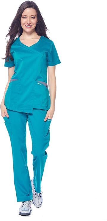 DAGACCI OFFICIAL Natural Stretch Women's Contrast Wrap Scrub Sets