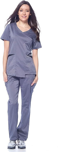 DAGACCI OFFICIAL Natural Stretch Women's Contrast Wrap Scrub Sets