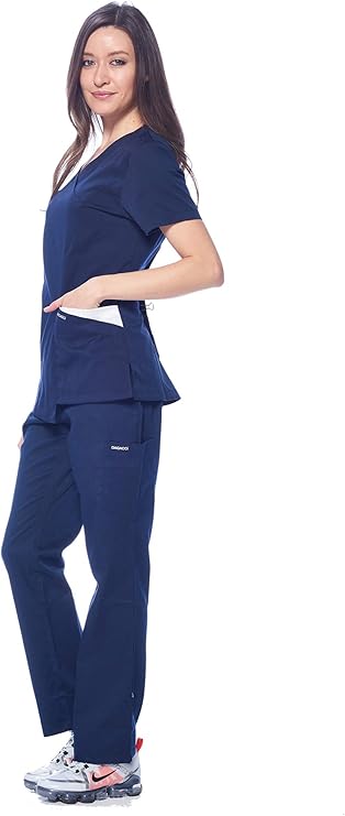 DAGACCI OFFICIAL Natural Stretch Women's Contrast Wrap Scrub Sets