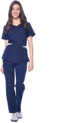 DAGACCI OFFICIAL Natural Stretch Women's Contrast Wrap Scrub Sets