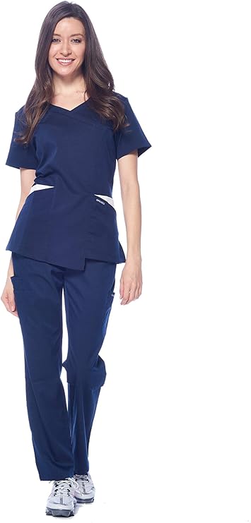 DAGACCI OFFICIAL Natural Stretch Women's Contrast Wrap Scrub Sets