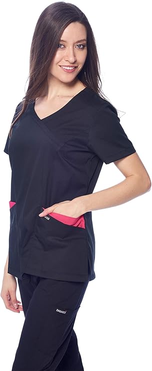 DAGACCI OFFICIAL Natural Stretch Women's Contrast Wrap Scrub Sets