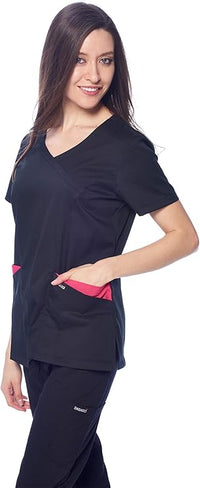 DAGACCI OFFICIAL Natural Stretch Women's Contrast Wrap Scrub Sets