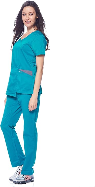 DAGACCI OFFICIAL Natural Stretch Women's Contrast Wrap Scrub Sets