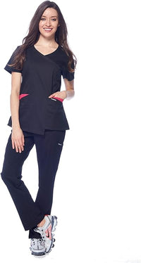 DAGACCI OFFICIAL Natural Stretch Women's Contrast Wrap Scrub Sets