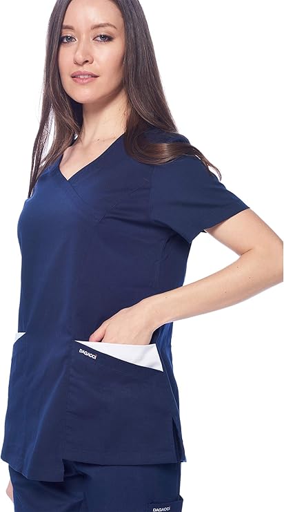 DAGACCI OFFICIAL Natural Stretch Women's Contrast Wrap Scrub Sets