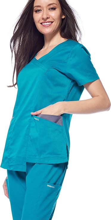 DAGACCI OFFICIAL Natural Stretch Women's Contrast Wrap Scrub Sets