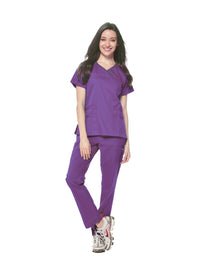 DAGACCI MEDICAL UNIFORM® Natural Stretch Women's Contrast Y-Neck Scrub Sets [NS2104]