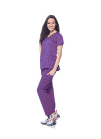 DAGACCI MEDICAL UNIFORM® Natural Stretch Women's Contrast Y-Neck Scrub Sets [NS2104]