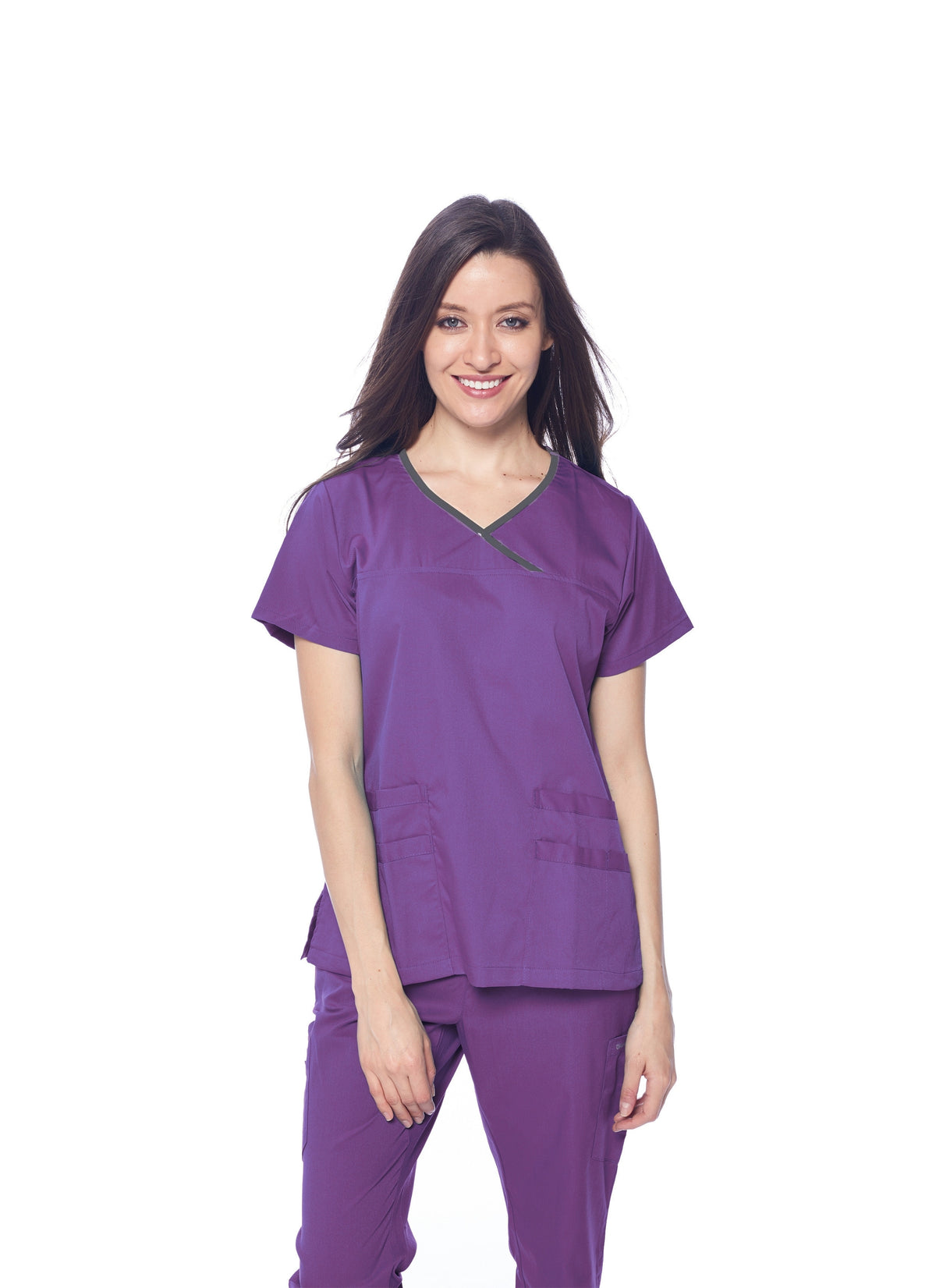 DAGACCI MEDICAL UNIFORM® Natural Stretch Women's Contrast Y-Neck Scrub Sets [NS2104]
