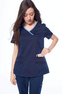 DAGACCI OFFICIAL Natural Stretch Women's Contrast Y-Neck Scrub Sets [NS2104]