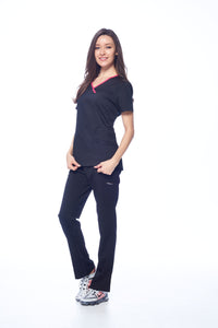 DAGACCI OFFICIAL Natural Stretch Women's Contrast Y-Neck Scrub Sets [NS2104]
