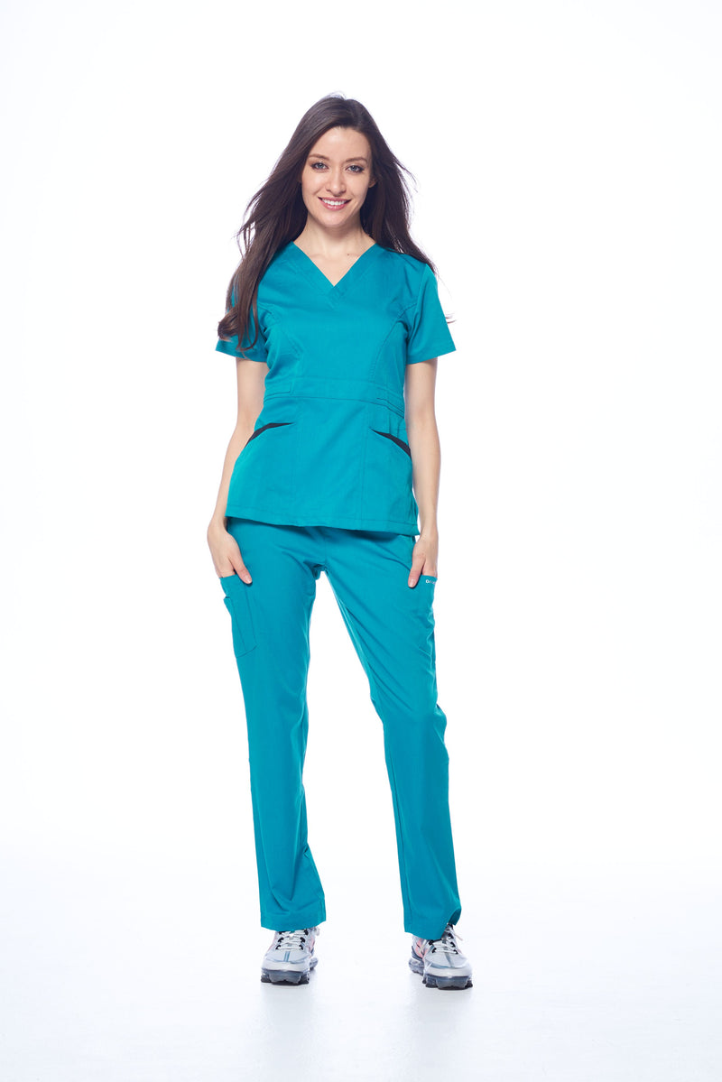 DAGACCI OFFICIAL Natural Stretch Women's Contrast Pocket Scrub Sets [NS2151]