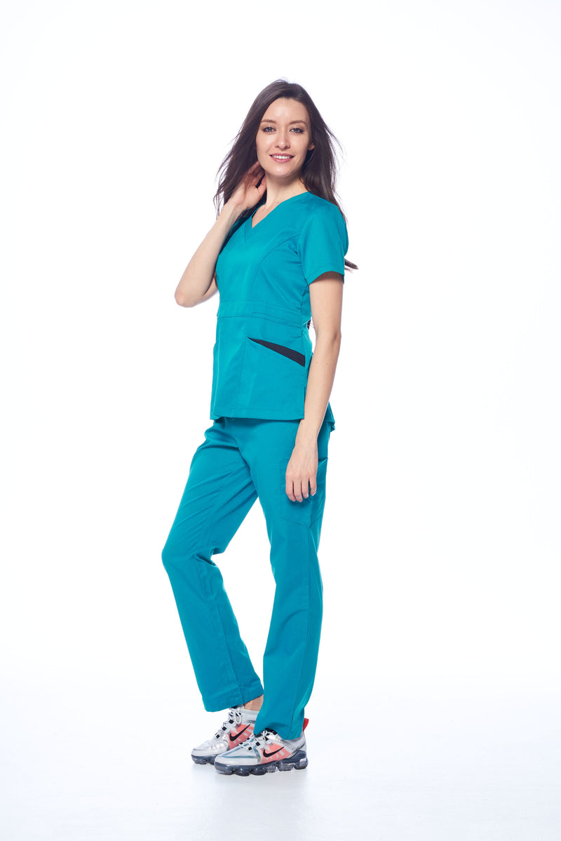 DAGACCI OFFICIAL Natural Stretch Women's Contrast Pocket Scrub Sets [NS2151]