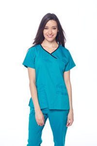 DAGACCI OFFICIAL Natural Stretch Women's Contrast Y-Neck Scrub Sets [NS2104]
