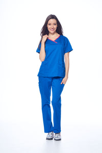 DAGACCI OFFICIAL Natural Stretch Women's Contrast Y-Neck Scrub Sets [NS2104]