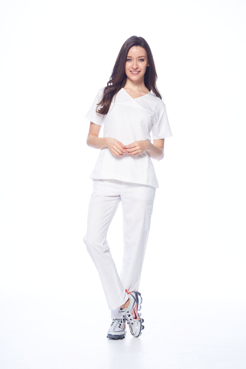 DAGACCI OFFICIAL Natural Stretch Women's Contrast Y-Neck Scrub Sets [NS2104]