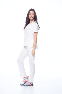 DAGACCI OFFICIAL Natural Stretch Women's Contrast Y-Neck Scrub Sets [NS2104]