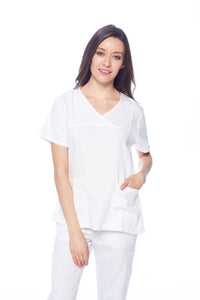 DAGACCI OFFICIAL Natural Stretch Women's Contrast Y-Neck Scrub Sets [NS2104]