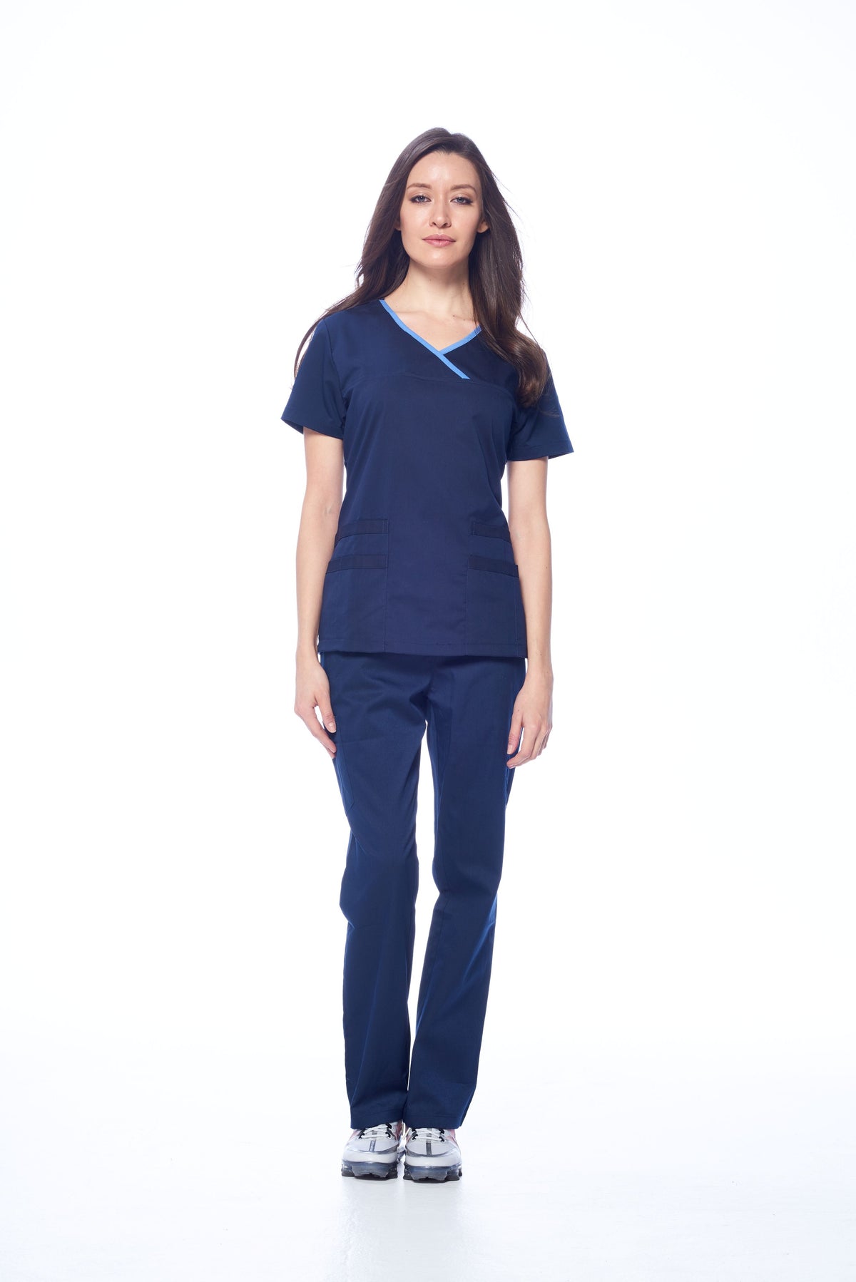DAGACCI OFFICIAL Natural Stretch Women's Contrast Y-Neck Scrub Sets [NS2104]