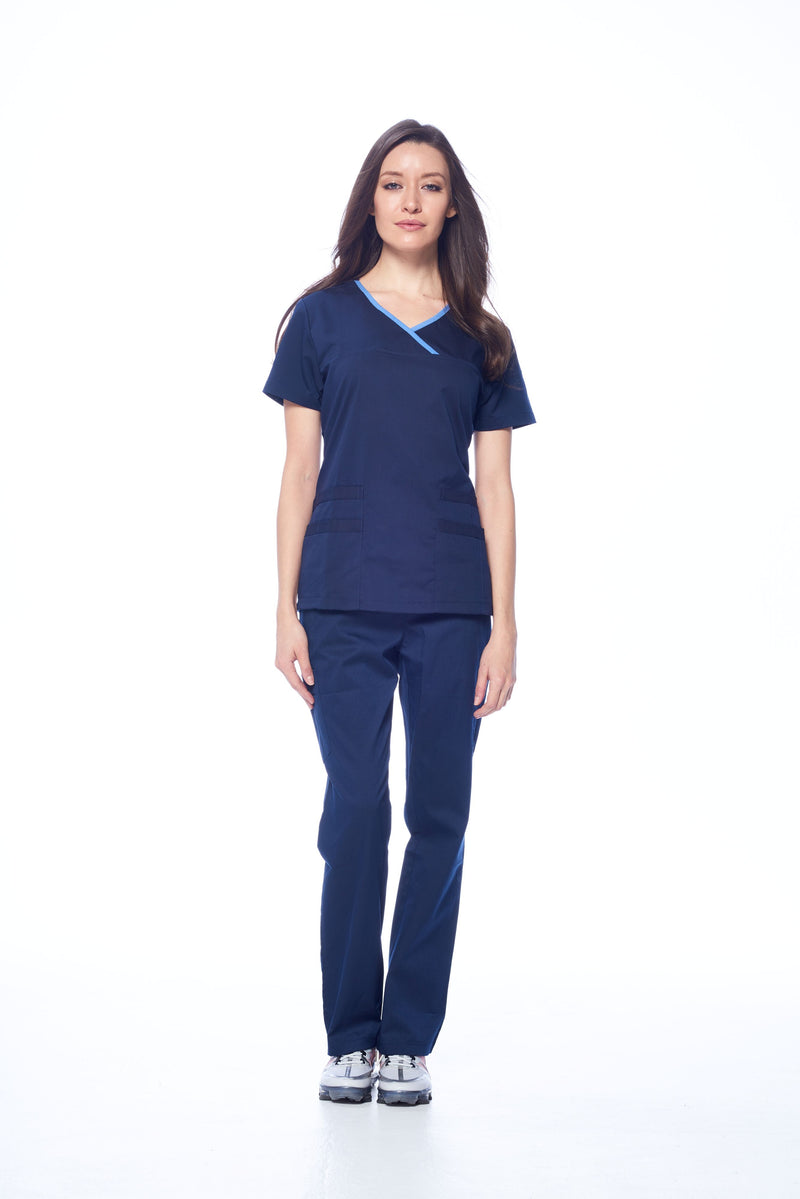 DAGACCI OFFICIAL Natural Stretch Women's Contrast Y-Neck Scrub Sets [NS2104]