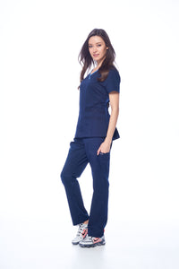 DAGACCI OFFICIAL Natural Stretch Women's Contrast Y-Neck Scrub Sets [NS2104]