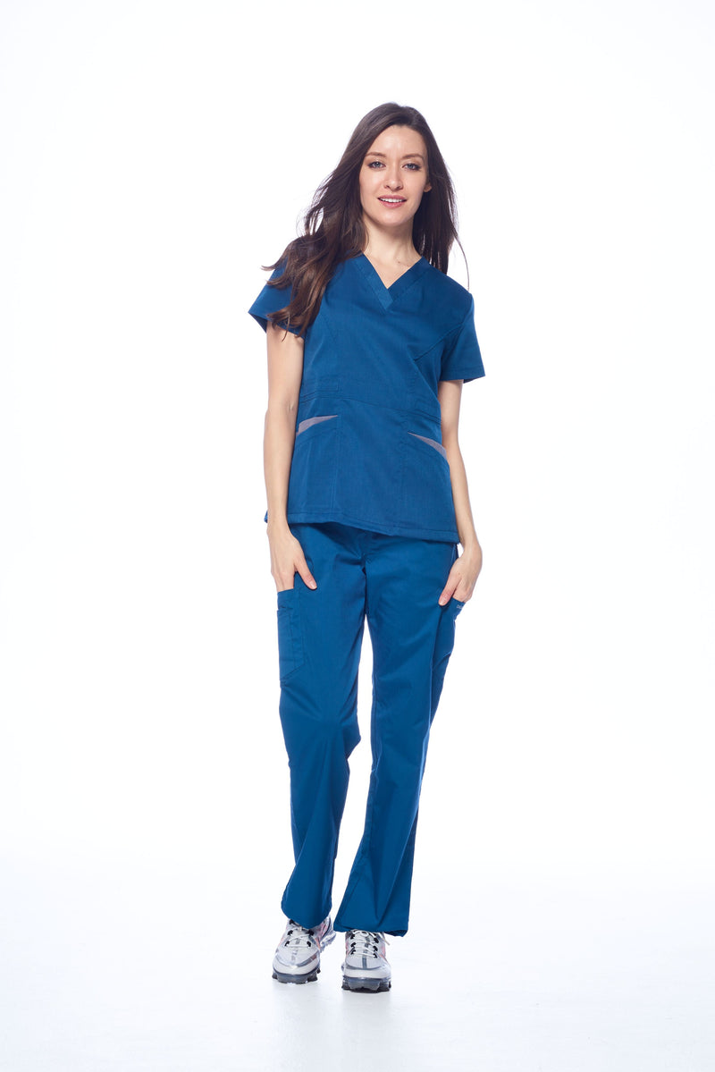 DAGACCI OFFICIAL Natural Stretch Women's Contrast Pocket Scrub Sets [NS2151]