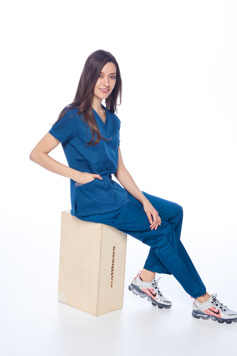 DAGACCI OFFICIAL Natural Stretch Women's Contrast Pocket Scrub Sets [NS2151]