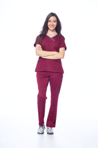 DAGACCI OFFICIAL Natural Stretch Women's Contrast Y-Neck Scrub Sets [NS2104]