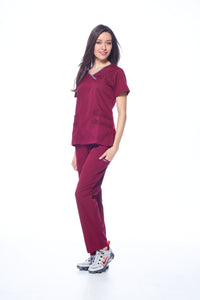 DAGACCI OFFICIAL Natural Stretch Women's Contrast Y-Neck Scrub Sets [NS2104]