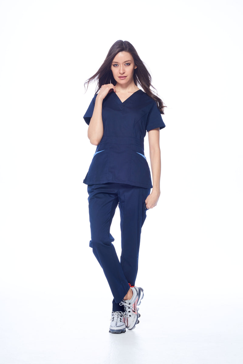 DAGACCI OFFICIAL Natural Stretch Women's Contrast Pocket Scrub Sets [NS2151]