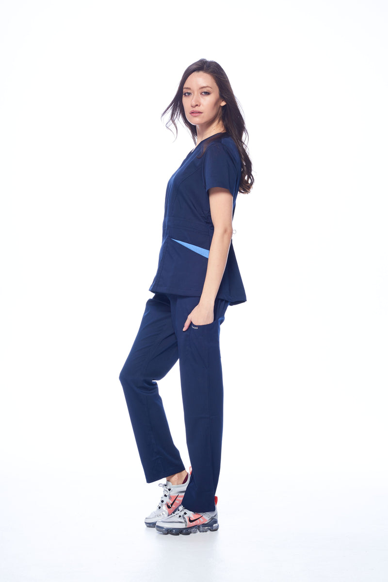 DAGACCI OFFICIAL Natural Stretch Women's Contrast Pocket Scrub Sets [NS2151]