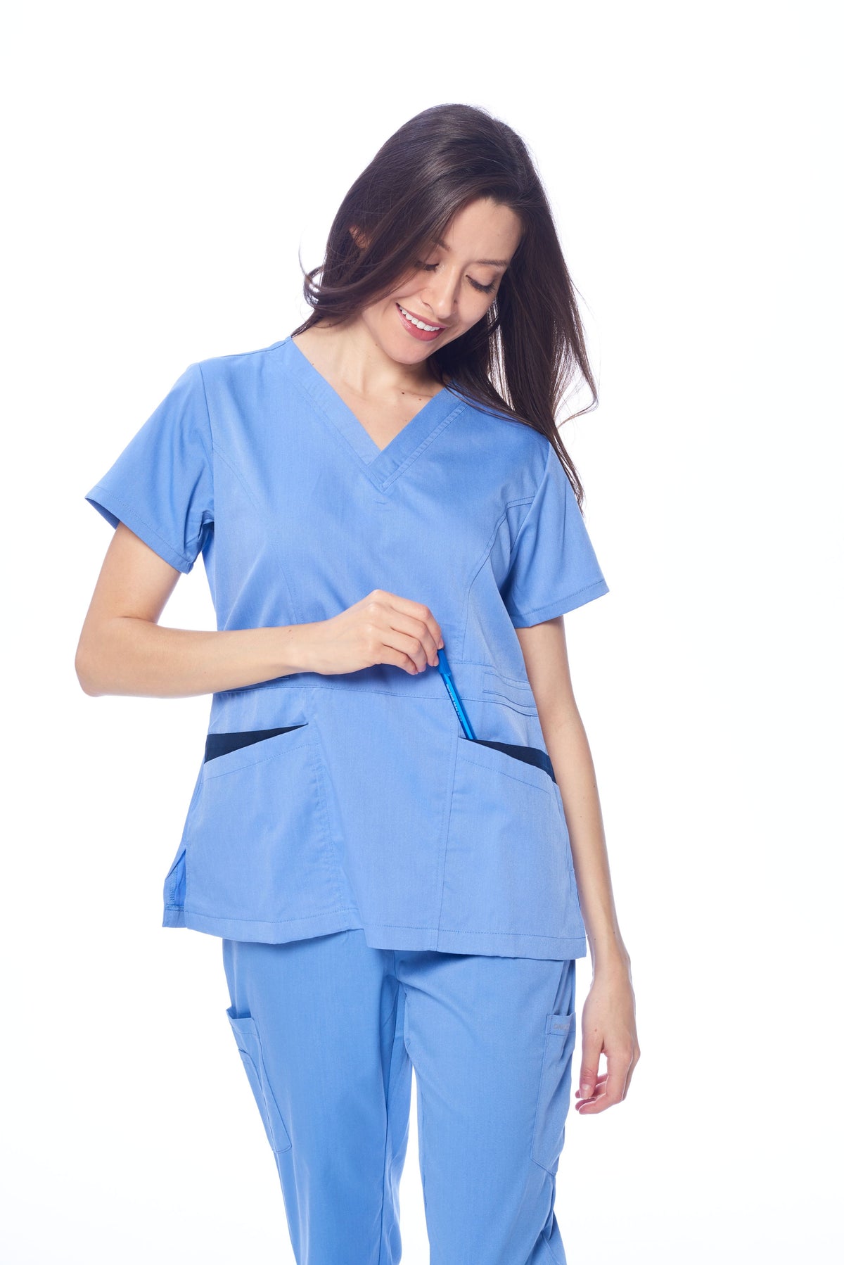 DAGACCI OFFICIAL Natural Stretch Women's Contrast Pocket Scrub Sets [NS2151]