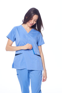 DAGACCI OFFICIAL Natural Stretch Women's Contrast Pocket Scrub Sets [NS2151]