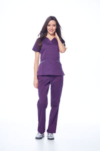 DAGACCI OFFICIAL Natural Stretch Women's Contrast Pocket Scrub Sets [NS2151]