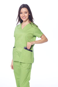 DAGACCI OFFICIAL Natural Stretch Women's Contrast Pocket Scrub Sets [NS2151]
