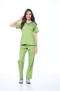 DAGACCI OFFICIAL Natural Stretch Women's Contrast Y-Neck Scrub Sets [NS2104]