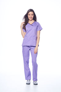 DAGACCI OFFICIAL Natural Stretch Women's Contrast Y-Neck Scrub Sets [NS2104]