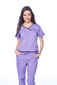 DAGACCI OFFICIAL Natural Stretch Women's Contrast Y-Neck Scrub Sets [NS2104]