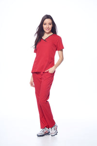 DAGACCI OFFICIAL Natural Stretch Women's Contrast Y-Neck Scrub Sets [NS2104]
