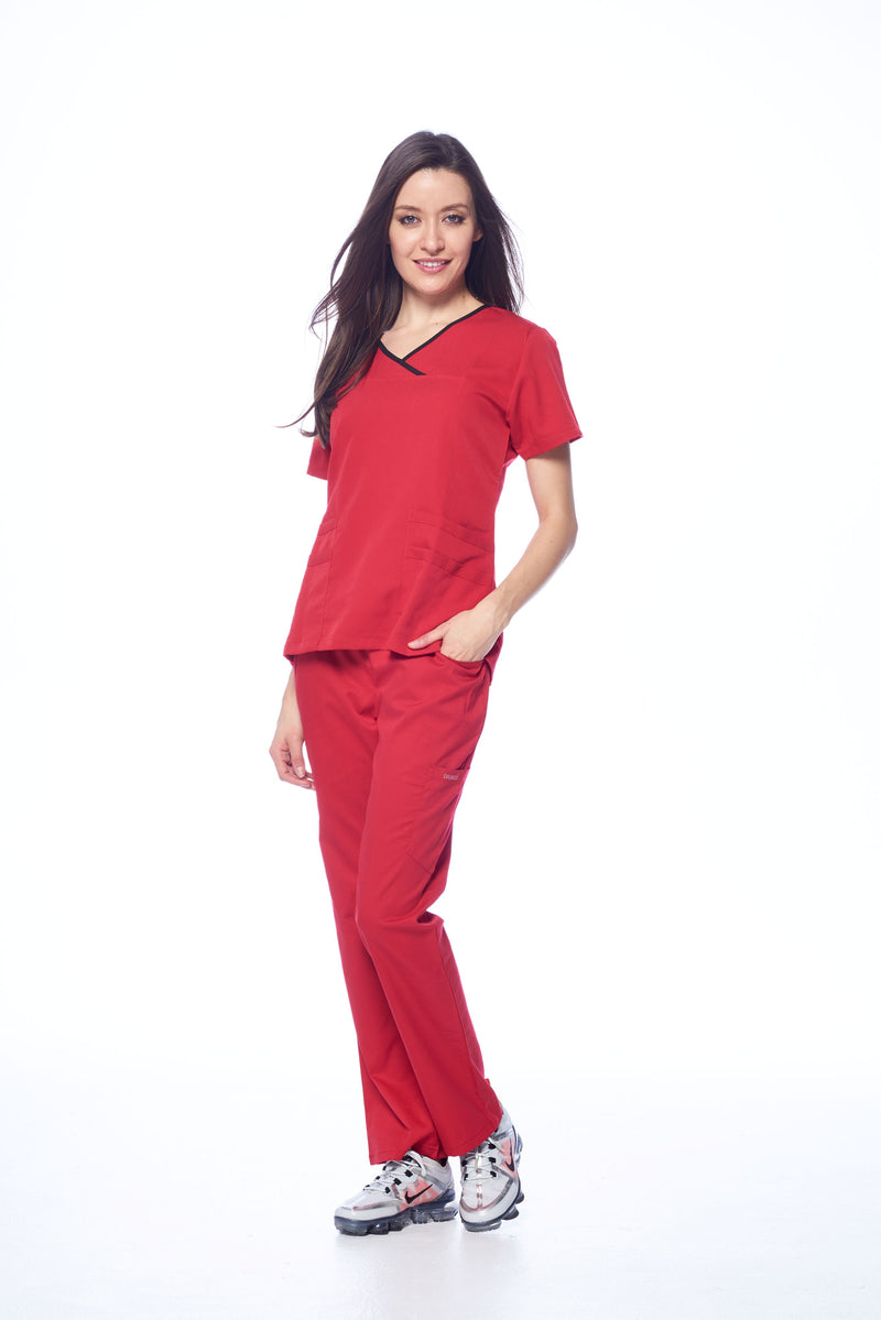 DAGACCI OFFICIAL Natural Stretch Women's Contrast Y-Neck Scrub Sets [NS2104]