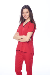DAGACCI OFFICIAL Natural Stretch Women's Contrast Y-Neck Scrub Sets [NS2104]