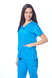 DAGACCI OFFICIAL Natural Stretch Women's Contrast Y-Neck Scrub Sets [NS2104]