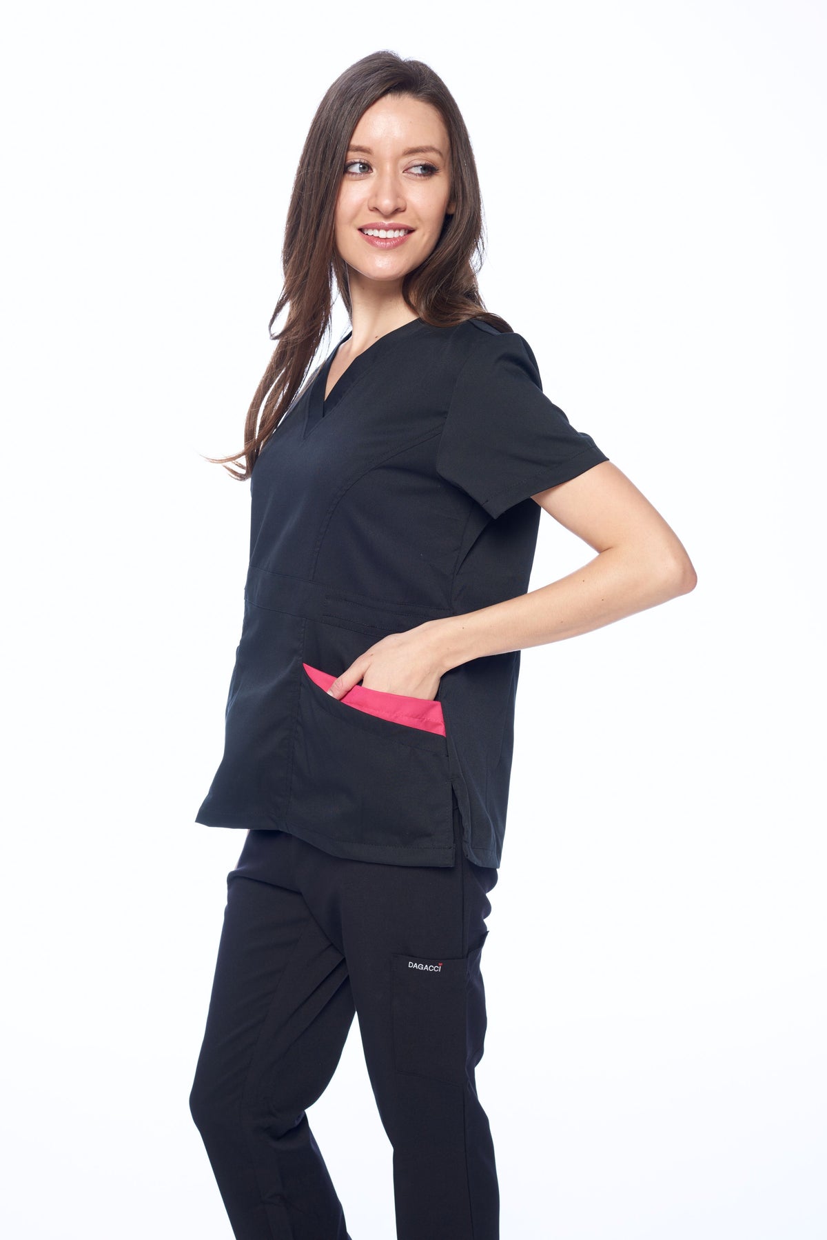 DAGACCI OFFICIAL Natural Stretch Women's Contrast Pocket Scrub Sets [NS2151]
