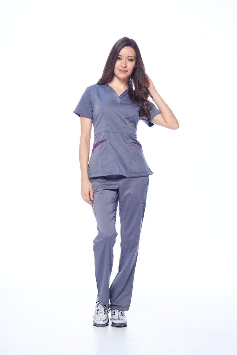 DAGACCI OFFICIAL Natural Stretch Women's Contrast Pocket Scrub Sets [NS2151]