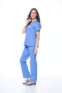 DAGACCI OFFICIAL Natural Stretch Women's Contrast Y-Neck Scrub Sets [NS2104]